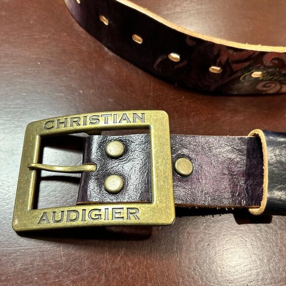 Christian Audigier Vintage Handmade Genuine Leather Belt (Crystal/Stud/Demon) - Picture 2 of 10
